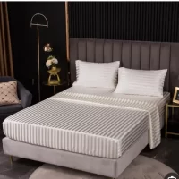 White Bed Linen Set with Silver Stripes – 6 Pieces