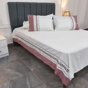 Red and White Embroidered Bed Linen Set