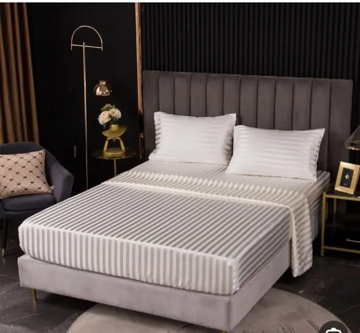 White Bed Linen Set with Silver Stripes – 6 Pieces